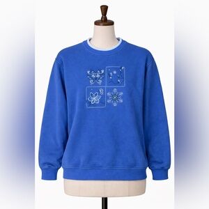 Northern Reflections Blue Cotton Blend Crewneck Floral M Cozy Cottagecore